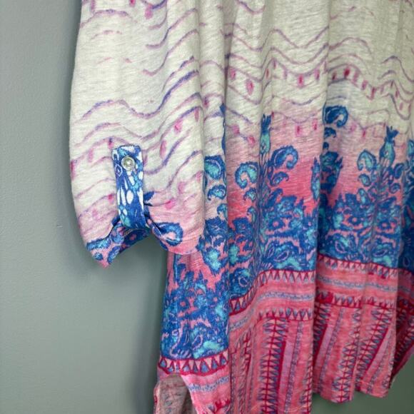 Chico's Sz 4 100% Linen Boho Print Split Neck Tunic Sz XXL - Picture 2 of 7